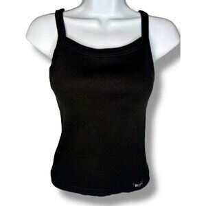 Vintage Y2K Basix USA Black Ribbed Cotton Tank Top stretchy scoop neck